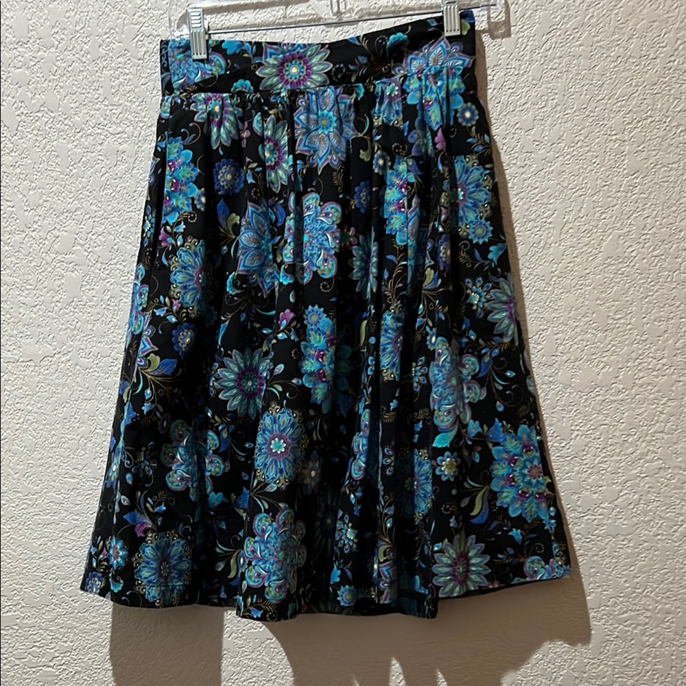 ModCloth Floral Black and Blue Women's Skirt